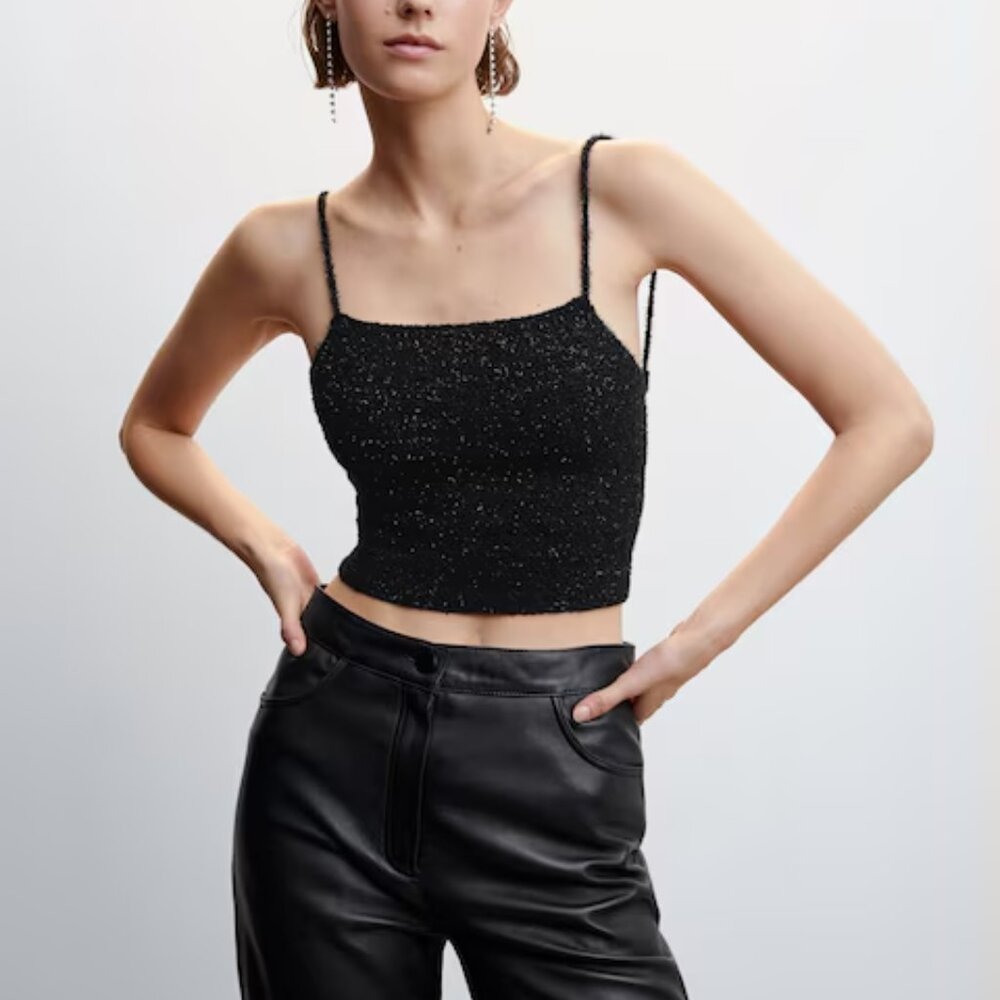 ❌ SOLD ❌ NWT - MANGO - Cross Back Lurex Top in Sparkly Black